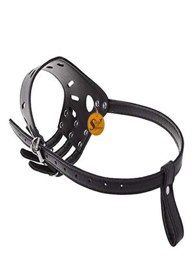 Sage Square Adjustable Strap Leather Muzzle with Breathable & DRINKABLE Holes Cum Mouth Cover Cum Pet Safety Collar for Dog, Puppy, Cat (Black) (Size: Medium) - Image 3